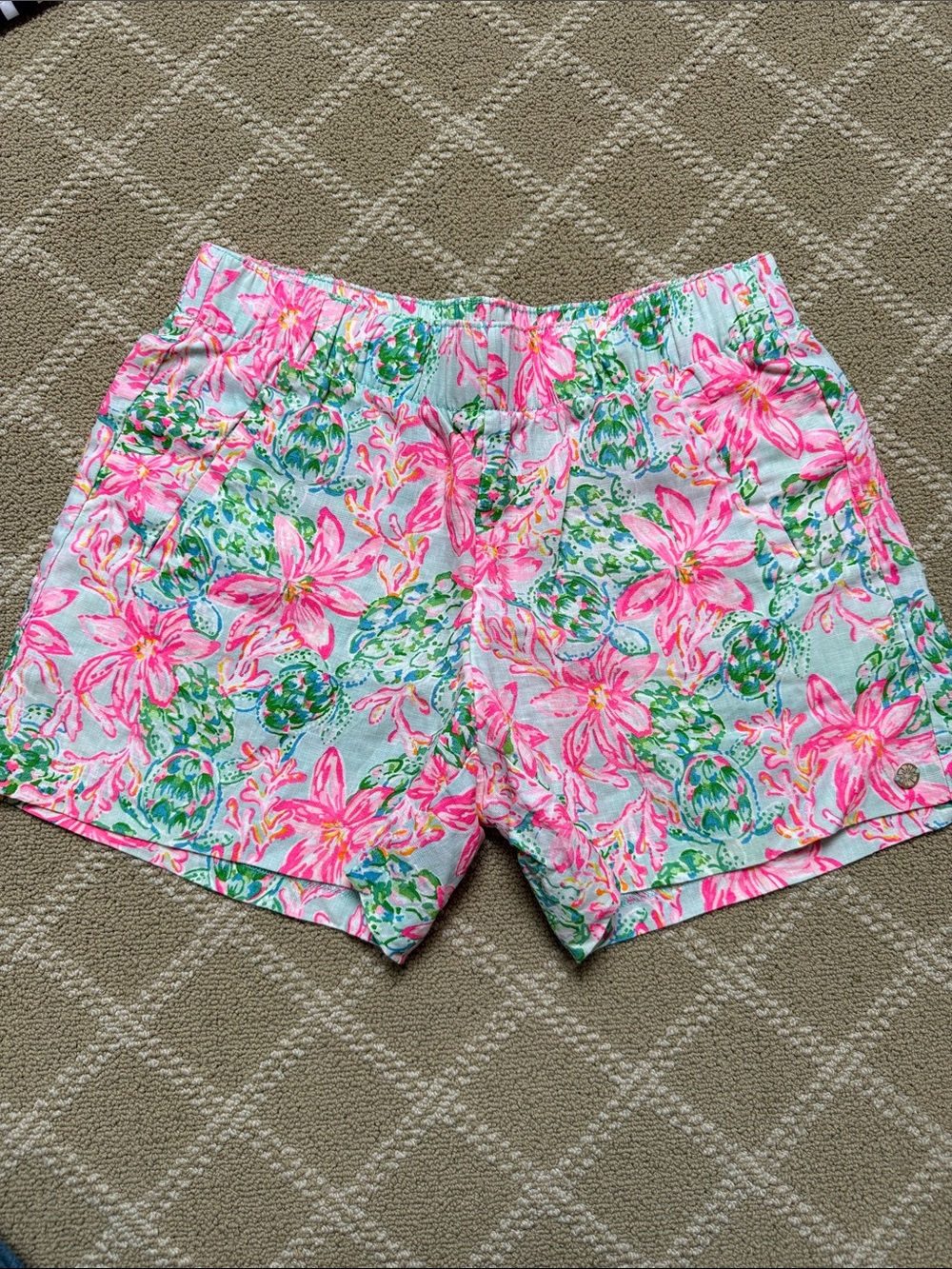 Lilly Pulitzer Pink & Aqua Floral Pull-On Shorts